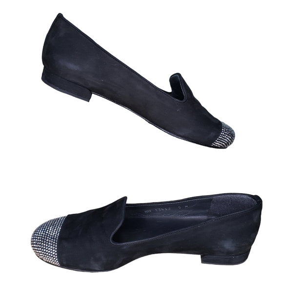 Stuart Weitzman Studon Mule Black Suede Size 5 Silver Studded Toe Slip On - Picture 3 of 7